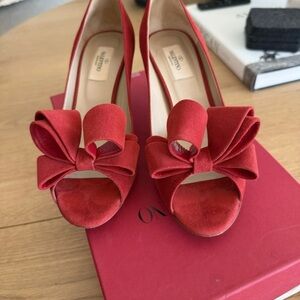 Valentino Red Heels with Architectural Bow